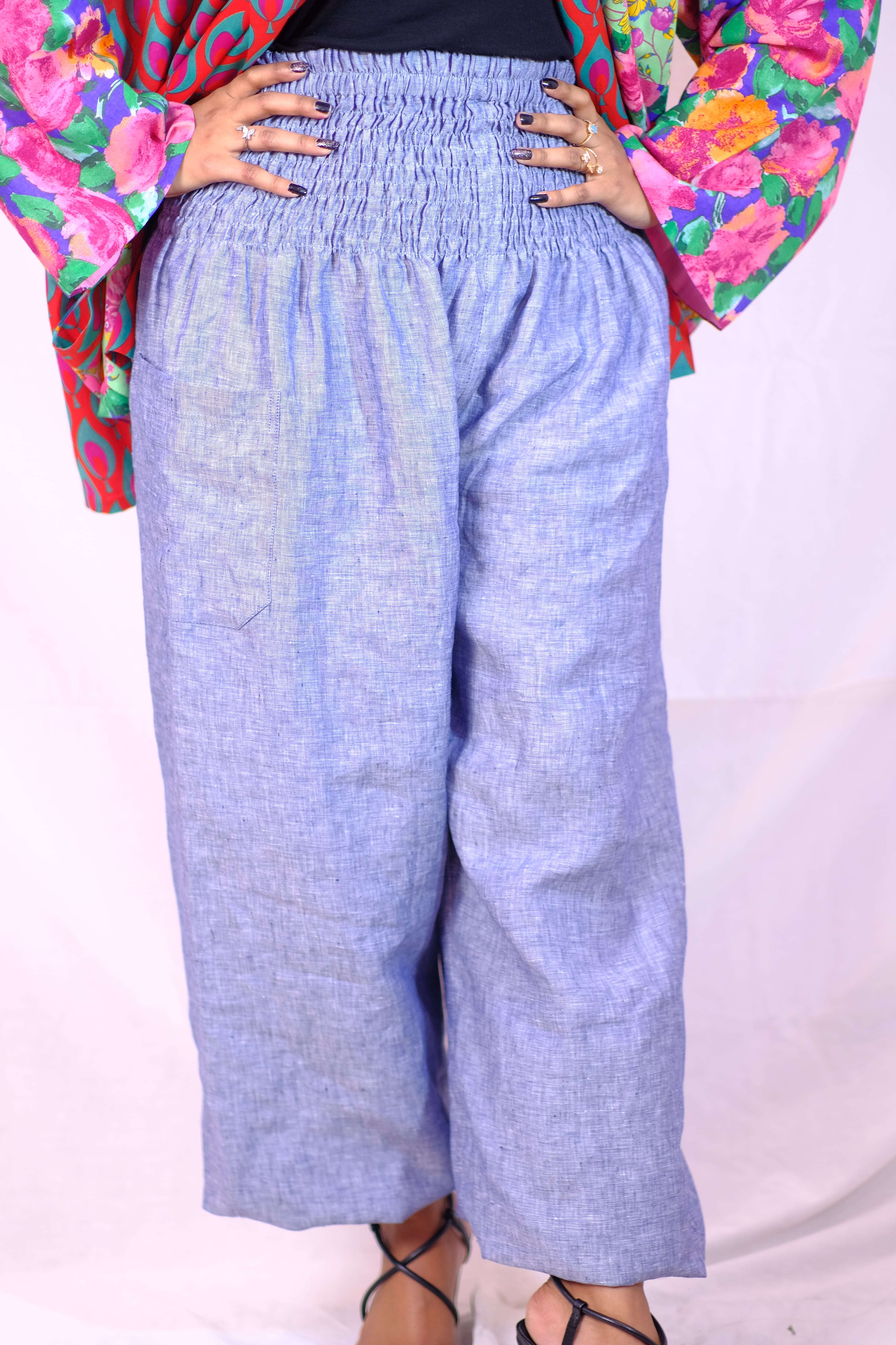 Breezy and stylish smocked waist pajama, crafted from lightweight fabric for all-day comfort.